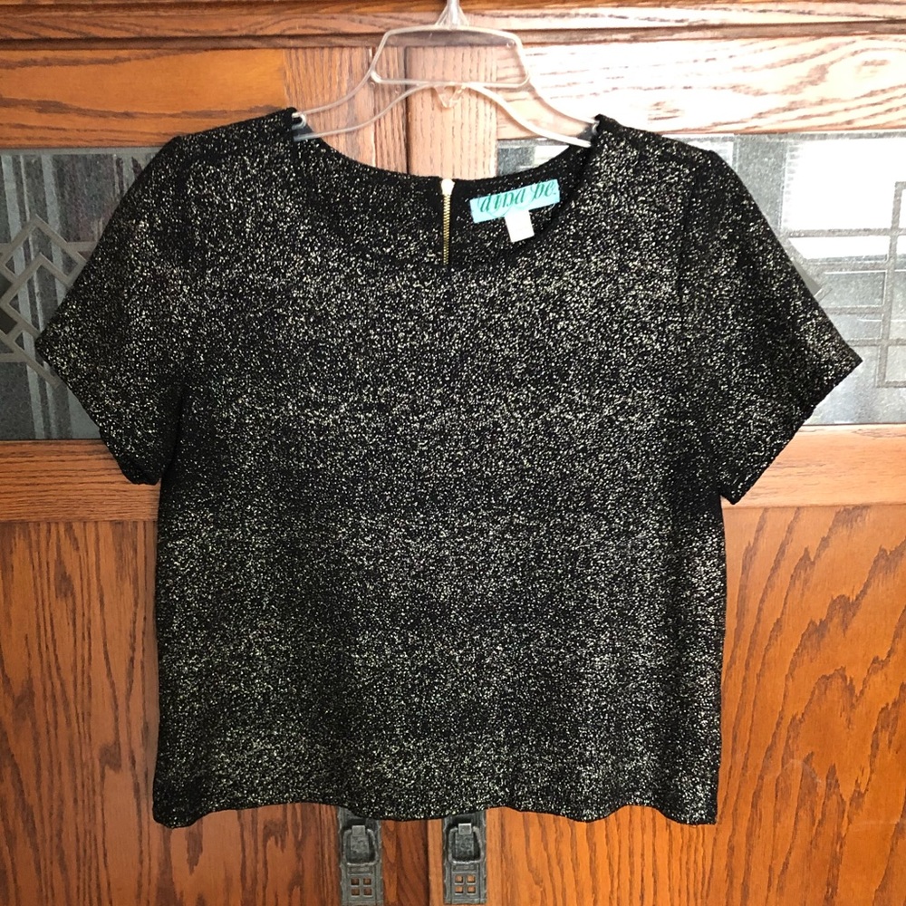 Gold Flecked Black Short Sleeve Top